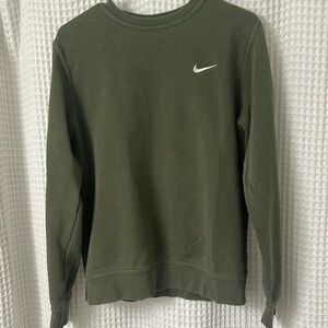 Nike Swoosh Embroidered Sweatshirt Size M Green Pullover Long Sleeves Crewneck